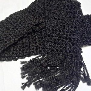 Black Scarf 88"x5" Long Goth Chunky Handmade Crochet Hand Knit Unisex Retro NWT